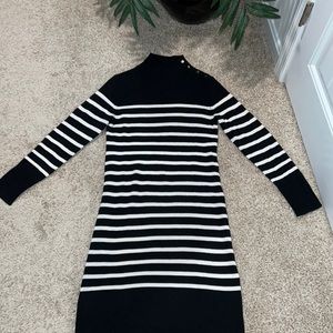 New York & Company Striped Mock Neck Sweater Dress